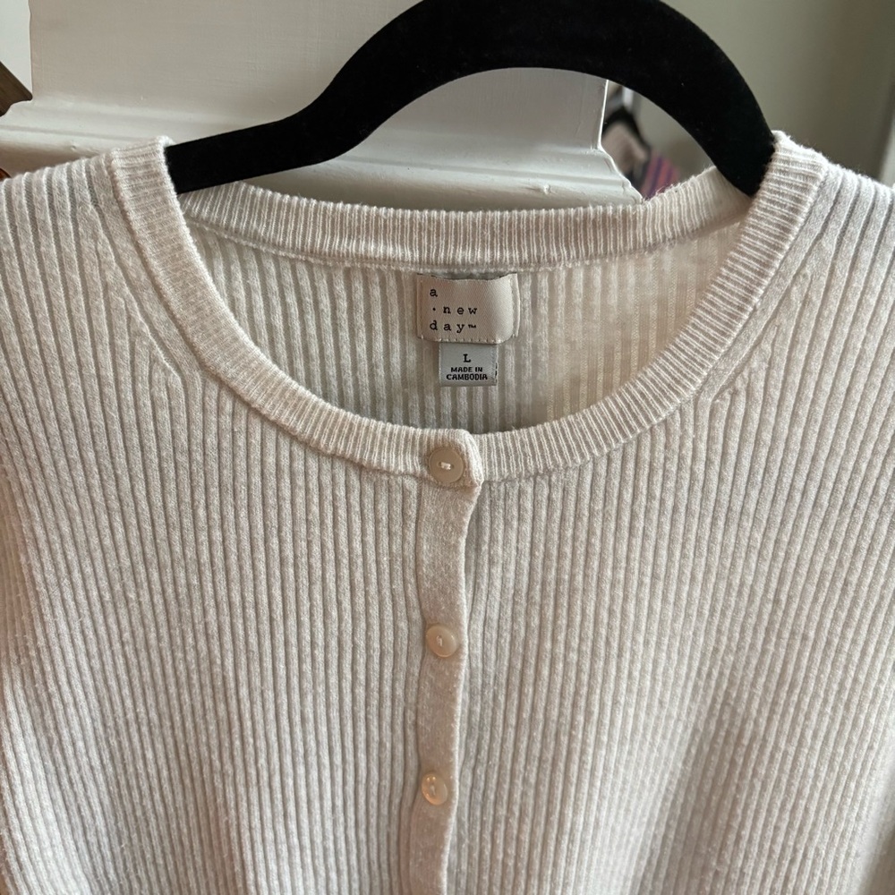 A New Day Button Down Women's Cream Sweater Size Large - Picture 5 of 9